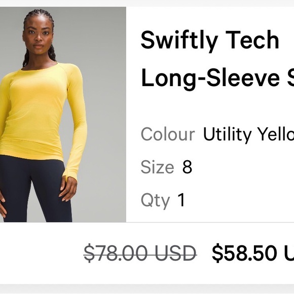 Lululemon Swiftly Tech Yellow Long Sleeve Top - Picture 3 of 3